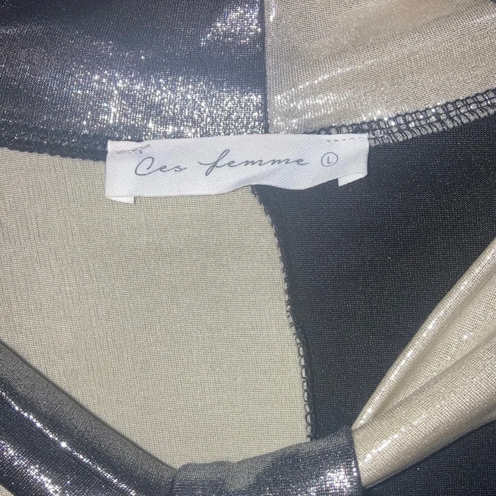 Ces Femme Metallic Silver and Cream/Gold Blouse - Picture 3 of 6